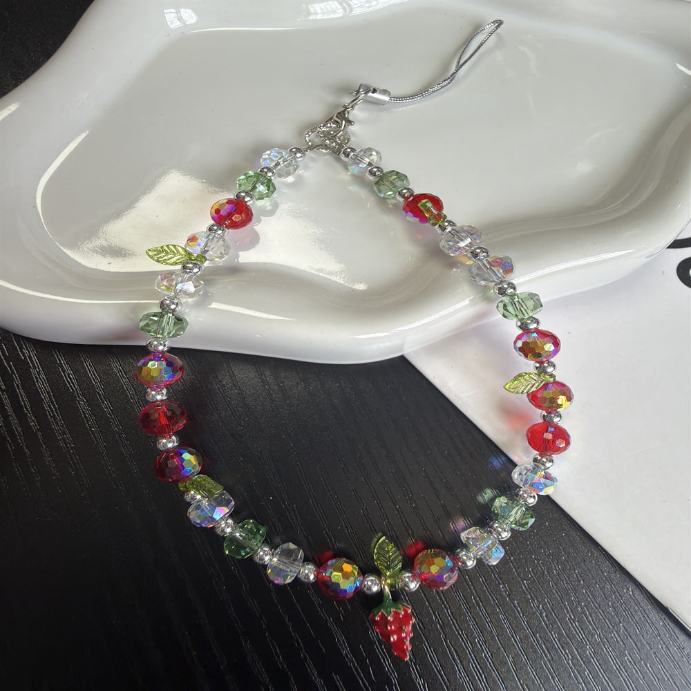 Charming Strawberry Crystal Beaded Necklace Kalsten