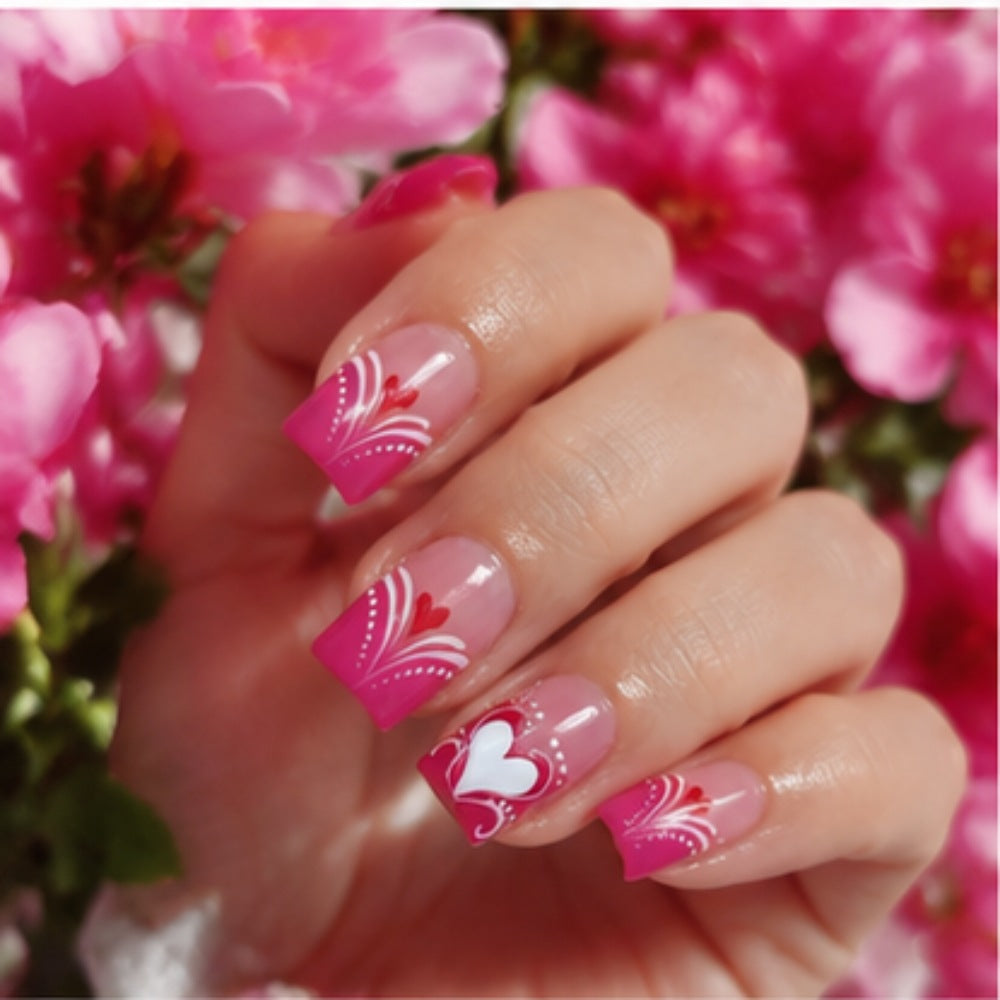Artificial nails with romantic heart and flower pattern Kalsten