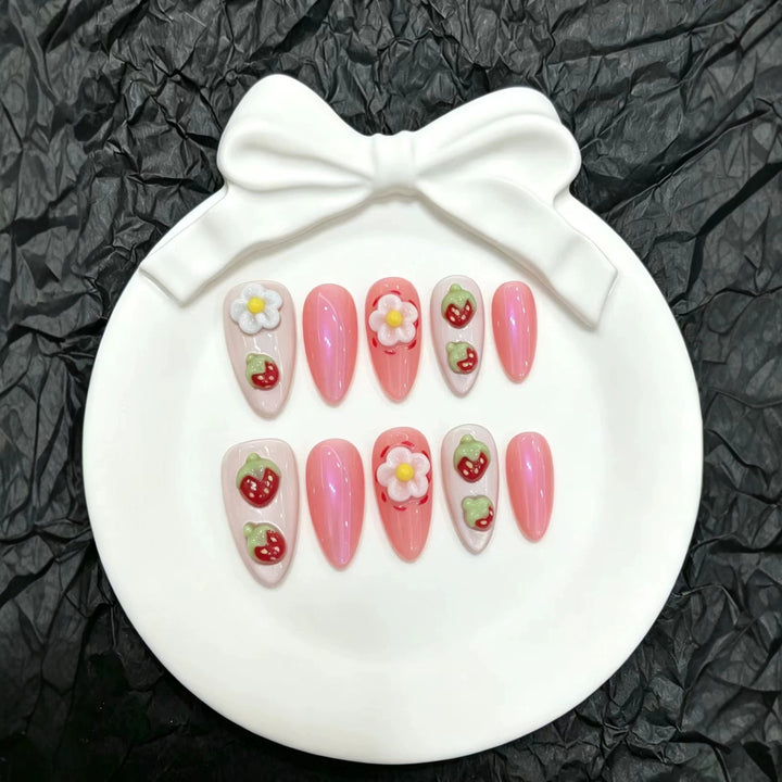 Artistic Strawberry-Themed Press-On Nail Set