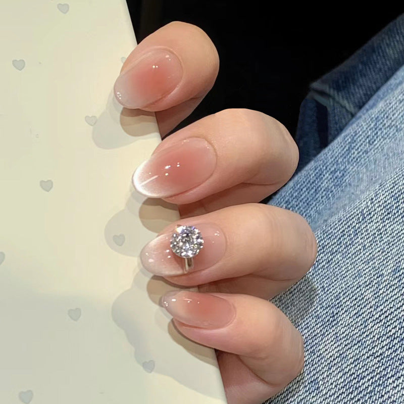 Glamorous Press-On Nail Set with Rhinestone and Glossy Finish Kalsten