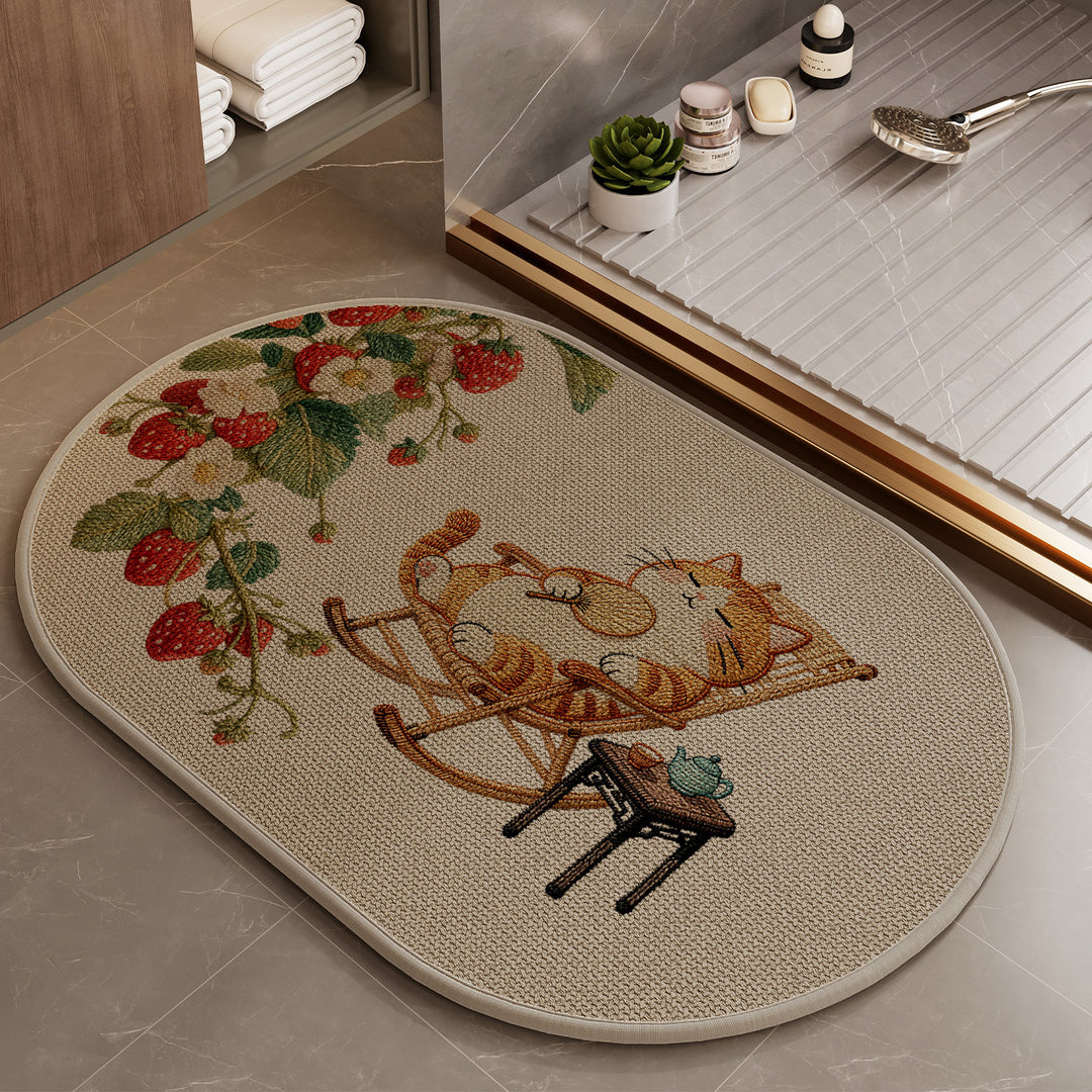 Playful Cartoon Cat-Themed Bath Mat