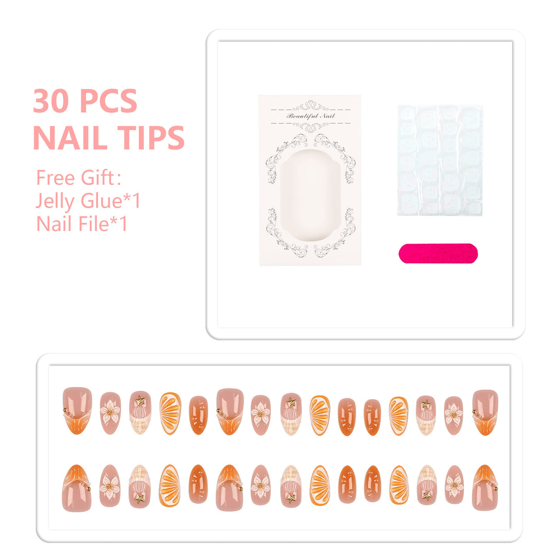Artistic Press-On Nail Art Set with Botanical Accents
