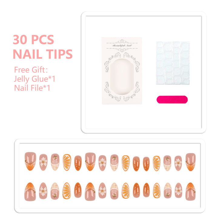 Artistic Press-On Nail Art Set with Botanical Accents