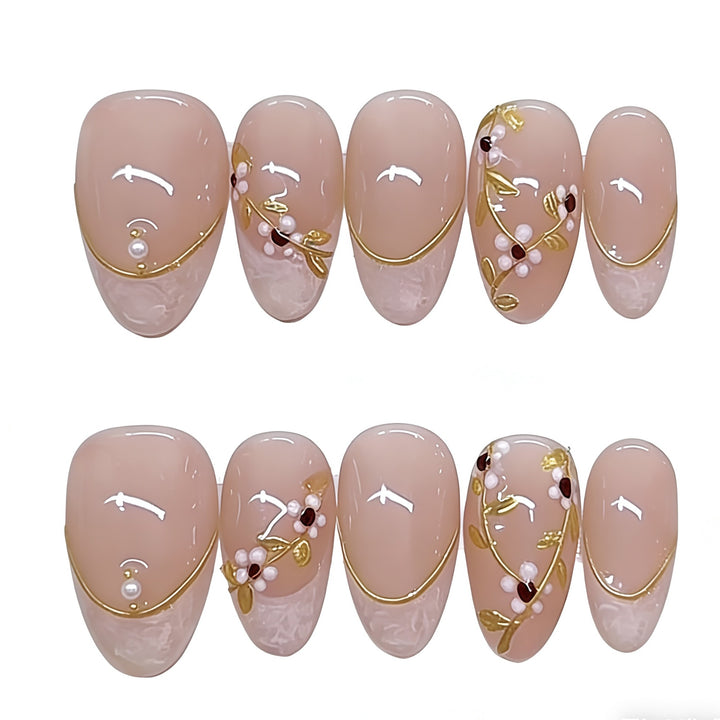 Floral Embellished Press-On Nail Art Kalsten