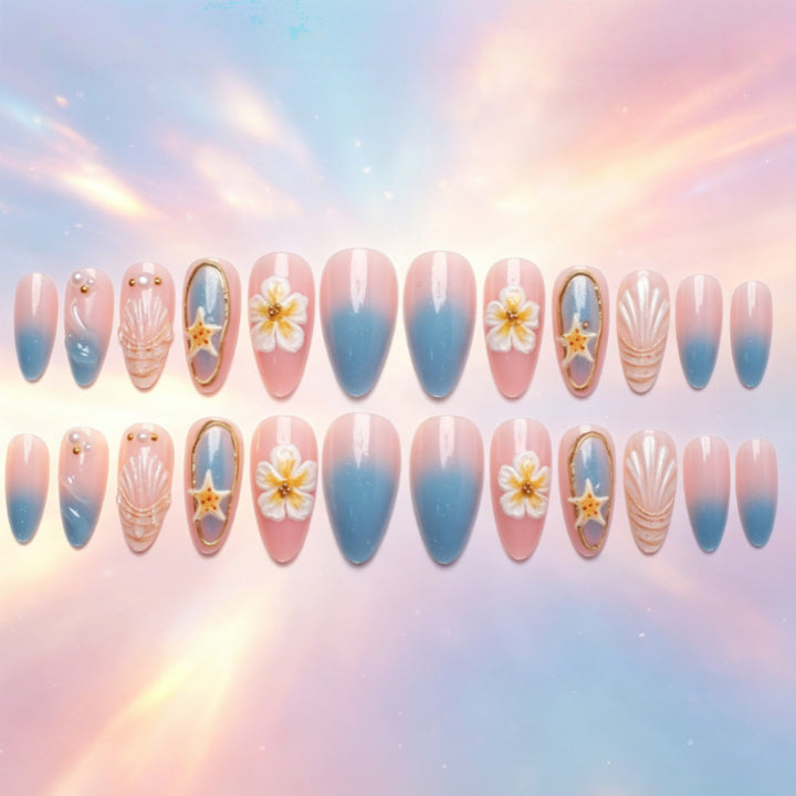 Artistic Nail Design Set with Floral and Seaside Accents Kalsten