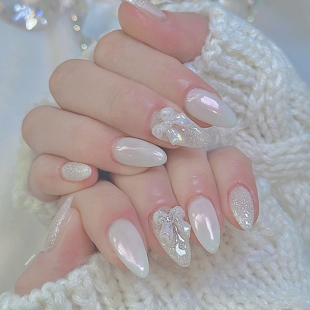 Elegant Stiletto Nail Art Extensions with 3D Bow Accents Kalsten