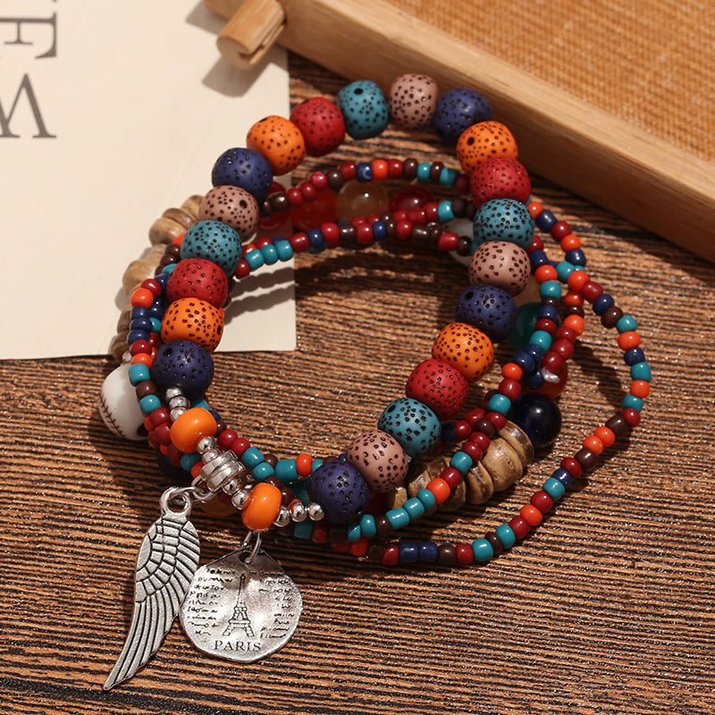 Bohemian Layered Beaded Charm Bracelet Kalsten