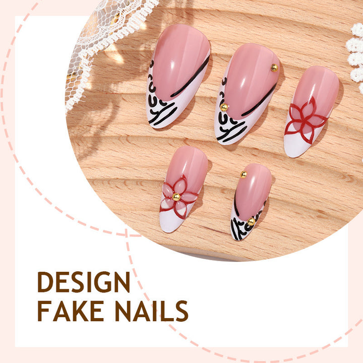 Artificial nail set with elegant ribbon and flower embellishments Kalsten