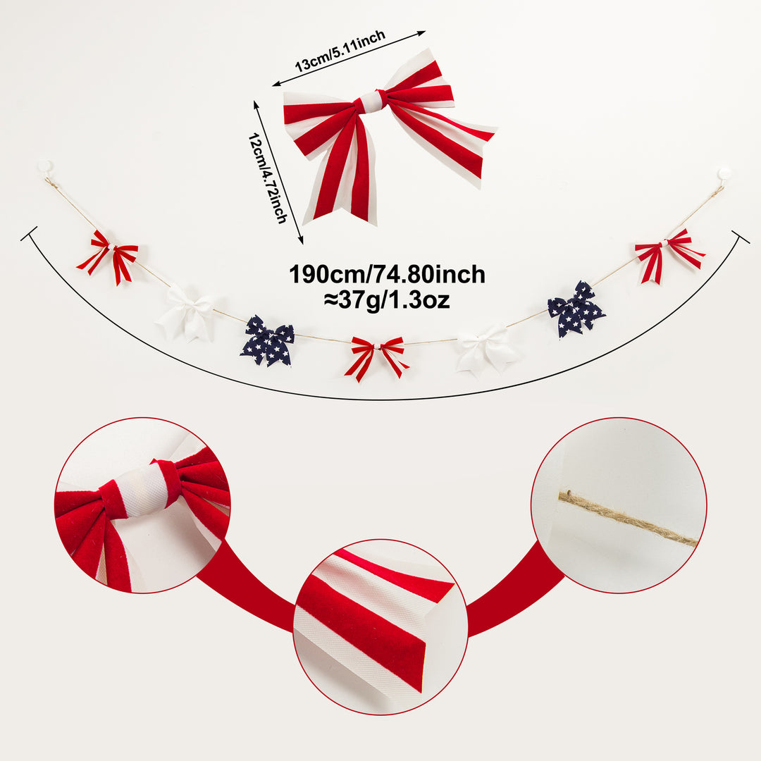 Unisex nan decorative fabric bow garland with jute twine and assorted striped star bows Kalsten