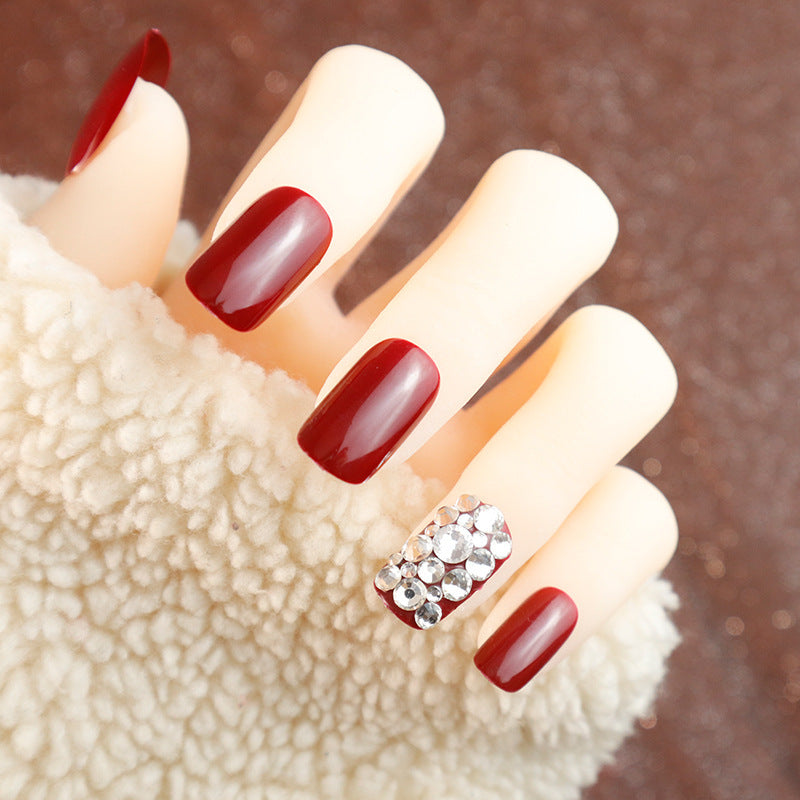 Glamorous Glossy Press-On Nails with Rhinestone Accents