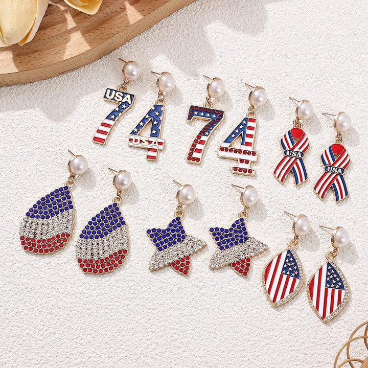 Women's nan patriotic enamel number drop earrings with faux pearl studs Kalsten