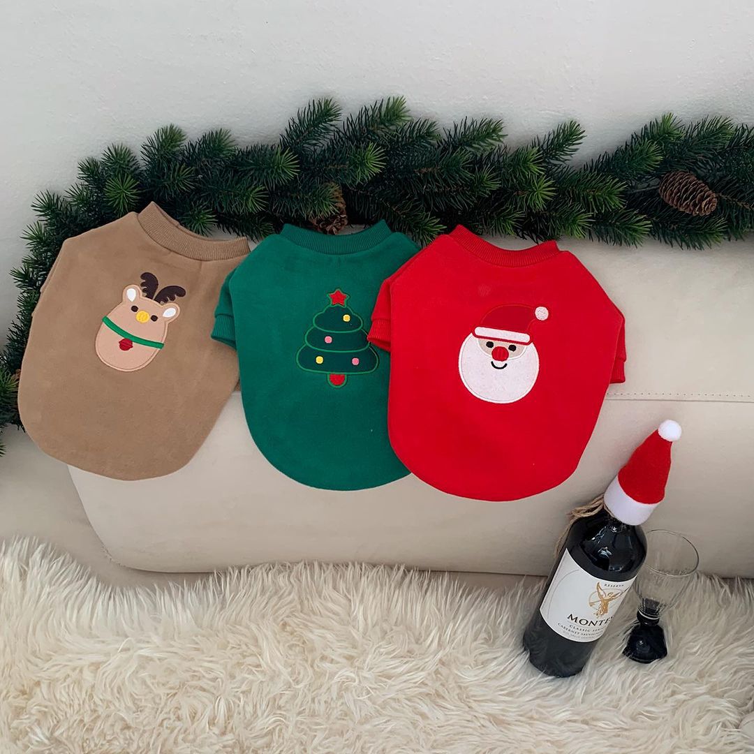 Small Dog Plush-Lined Holiday Embroidered Christmas Tree Sweatshirt