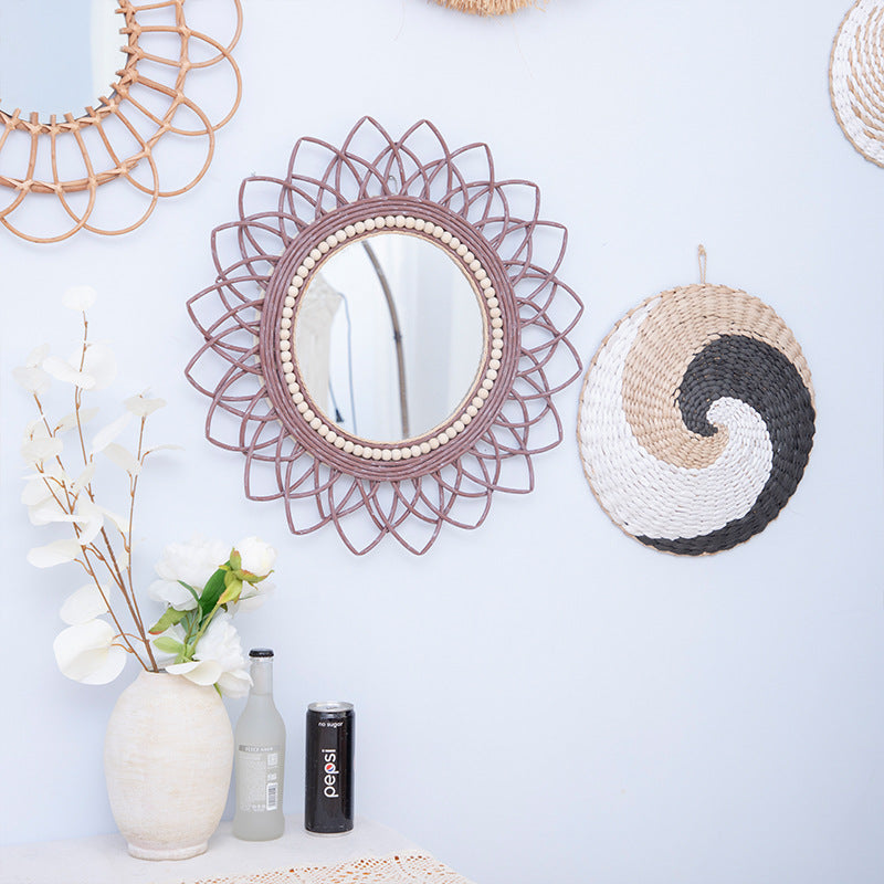 Decorative wall mirror with rattan frame Kalsten