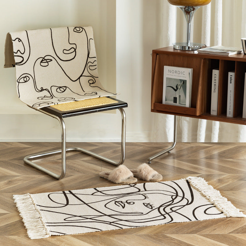 Table mat made of cotton fabric with abstract line art motif