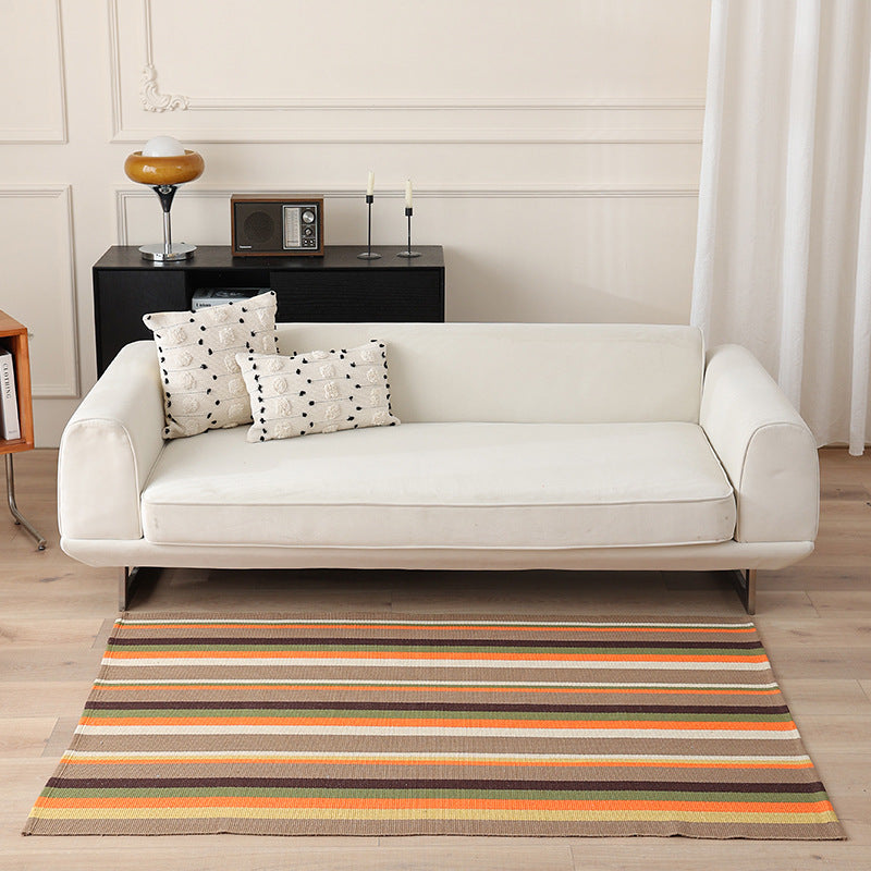 Striped Flat-Woven Cotton Rug in Kilim Style Kalsten
