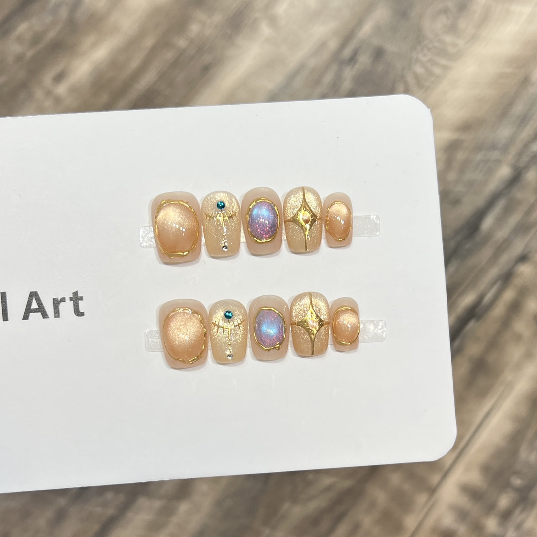 Decorative Press-On Nail Art Set with Shimmering Gemstone Accents Kalsten