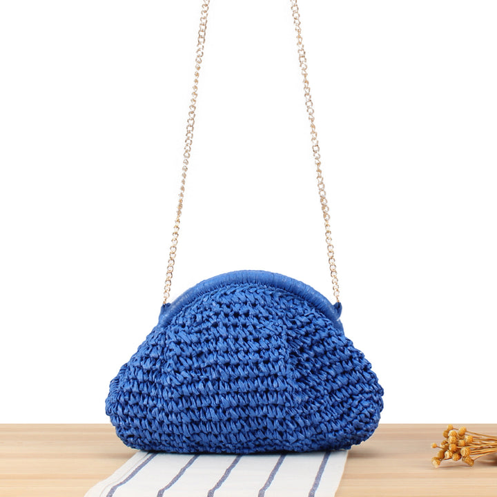 Shoulder bag made from handcrafted natural fibers with elegant chain decoration Kalsten