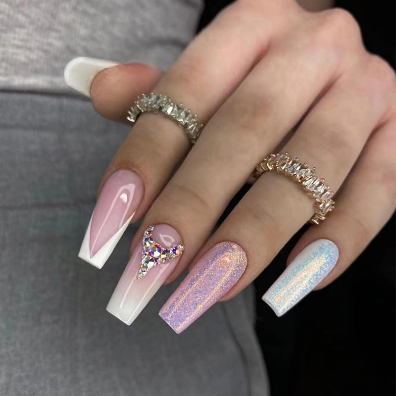Artful Nail Extensions with Glitter and Rhinestone Accents Kalsten