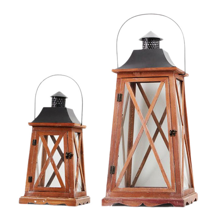 Hanging Rustic Metal and Glass Lantern Candle Holder with LED Flameless Pillar Effect Kalsten