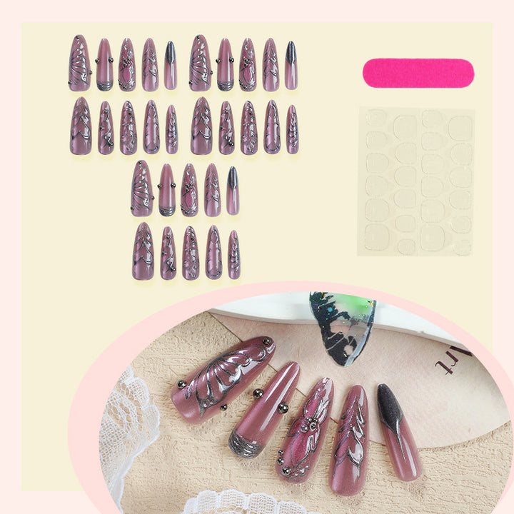 Artistic Press-On Nail Set with Intricate Floral Designs kalsten