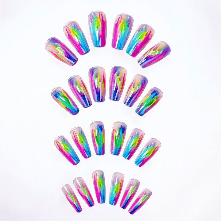 Creative Acrylic Nails with Shimmering Flame Design Kalsten