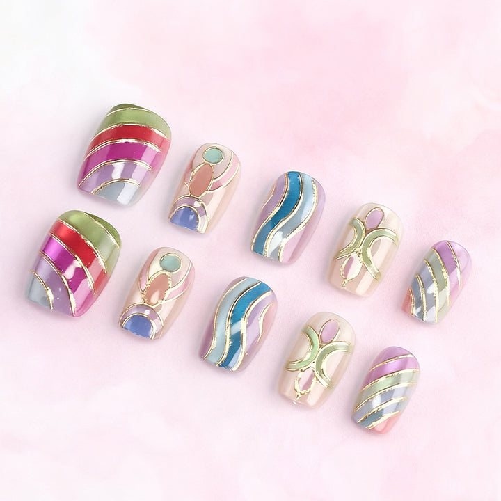 Artistic Press-On Nail Set with Gold Accents Kalsten