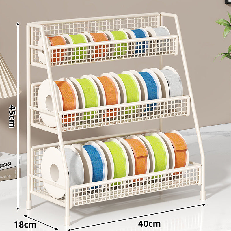 Four-Tier Angled Wire Mesh Roll Organizer Stand for Tape Ribbon and Craft Spools