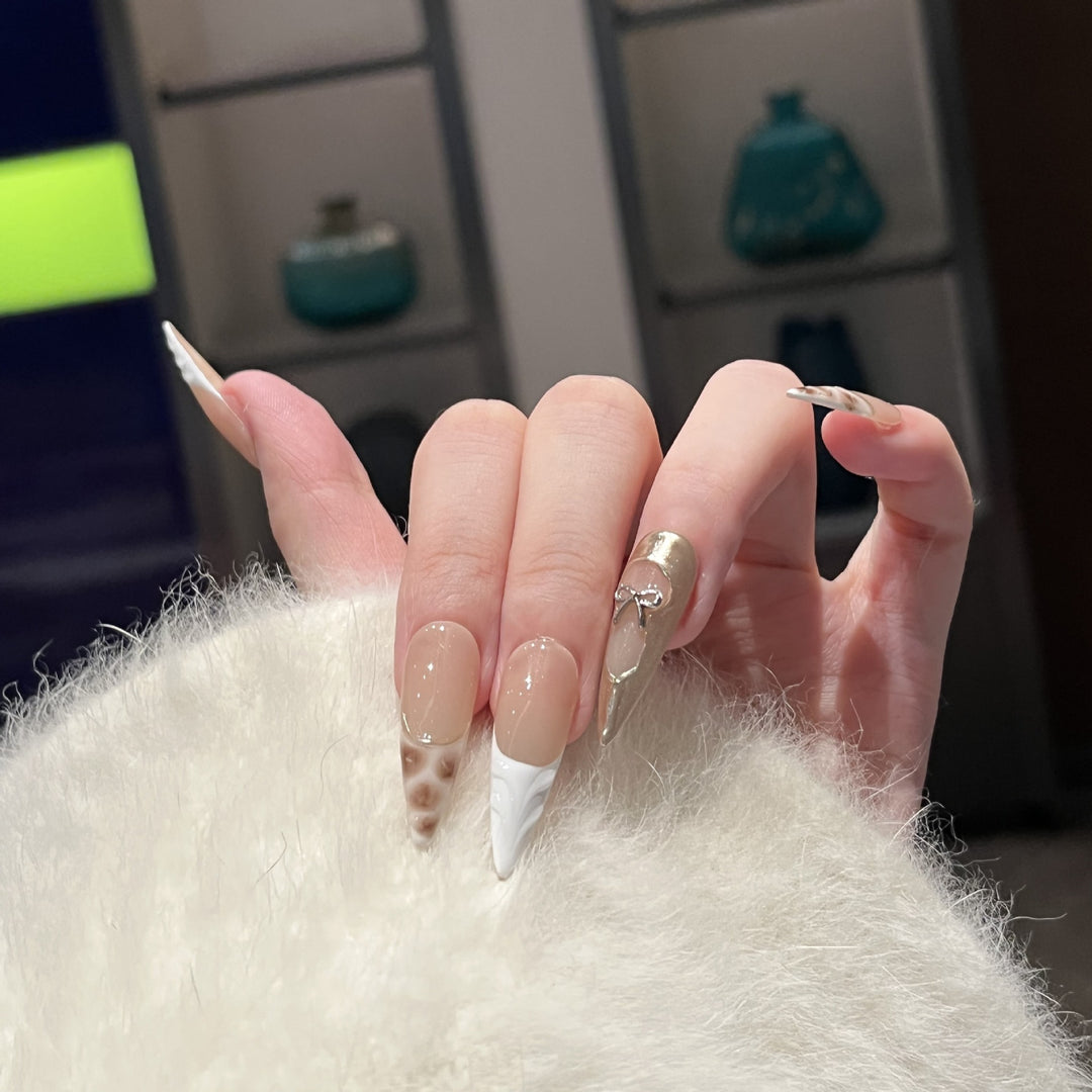Decorative Stiletto Press-On Nail Art Set with Unique Design Elements Kalsten