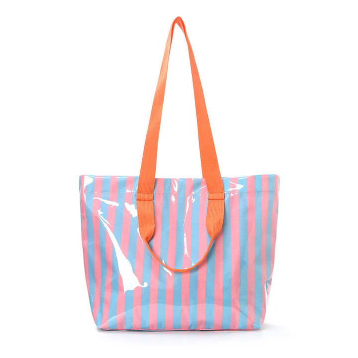 Spacious beach bag with transparent design and colorful stripes Kalsten