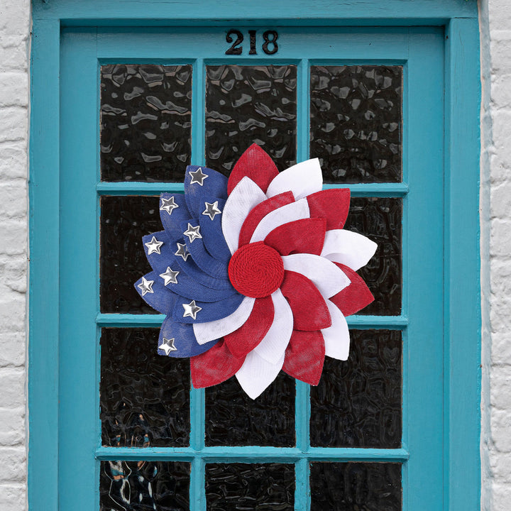 Unisex nan more patriotic door wreath made of layered fabric flowers with metal stars Kalsten