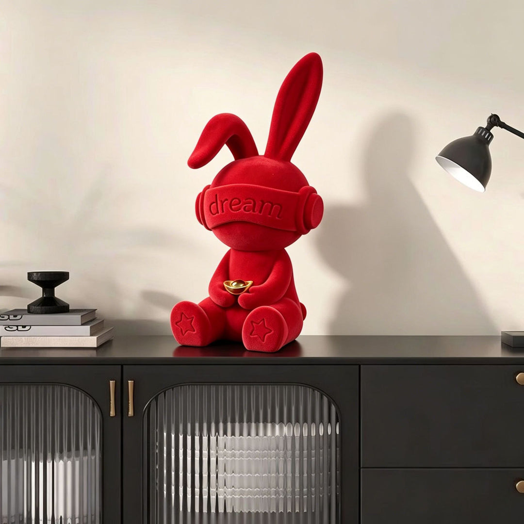Decorative Plush Bunny Figurine for Home Display