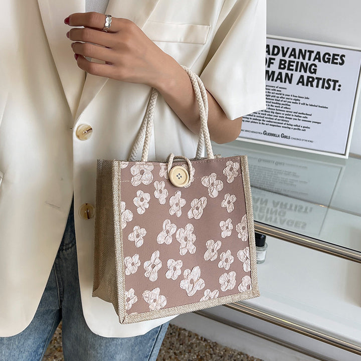 Floral Embellished Canvas Tote Bag