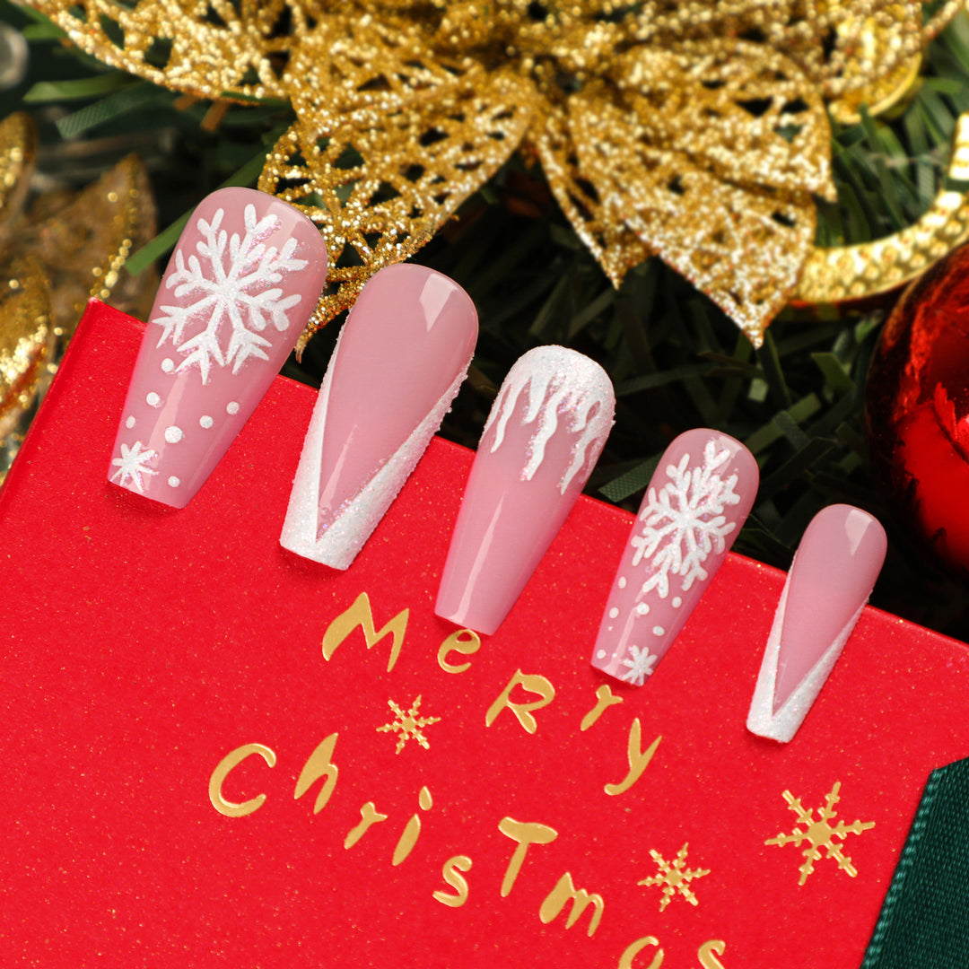 Artful Stiletto Nails with Snowflake Design Kalsten