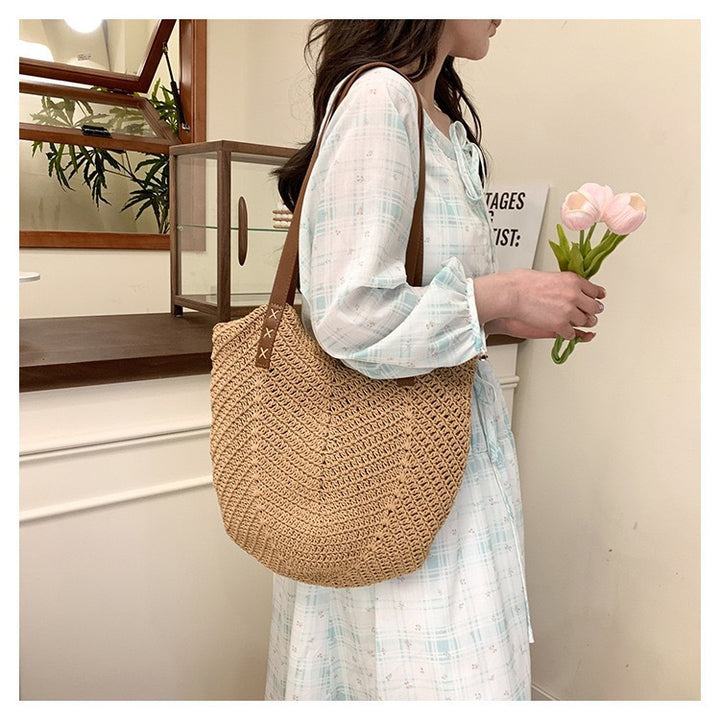 Handmade Beach Bag Made of Natural Material with Decorative Leather Accents Kalsten