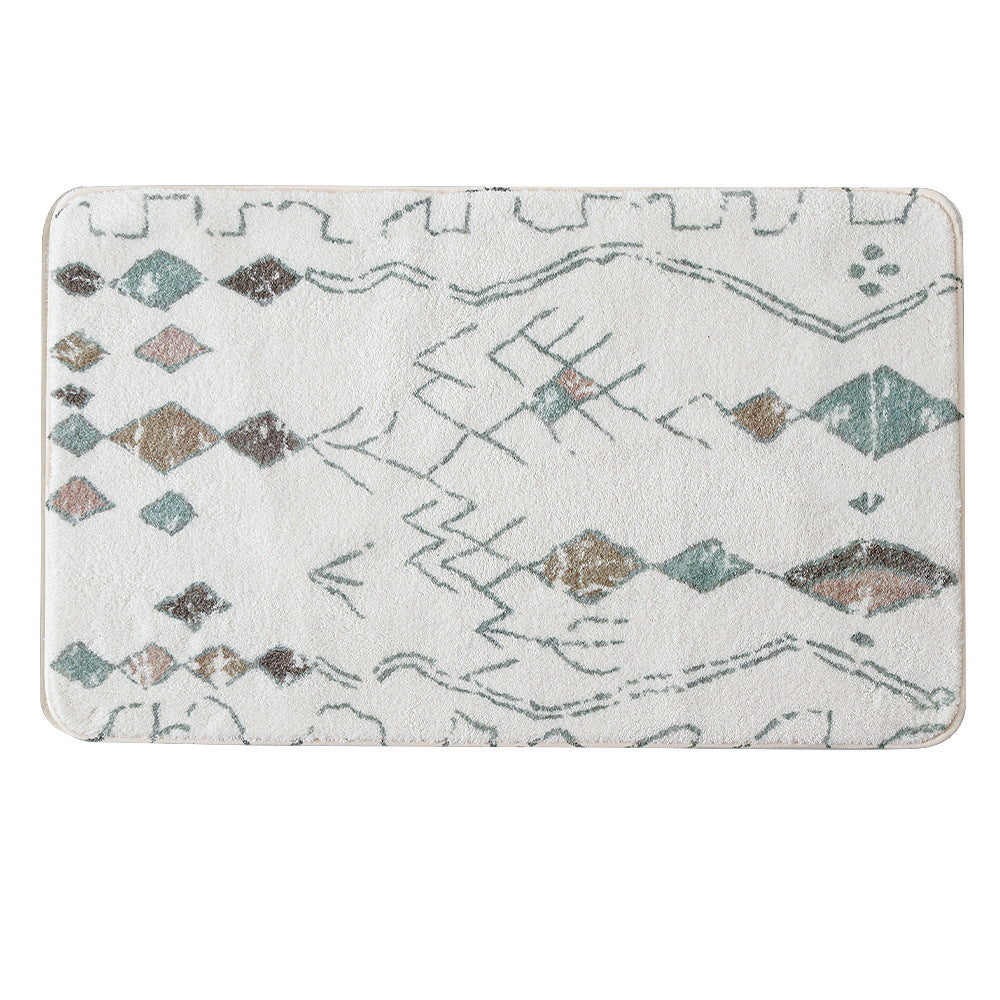 Boho cotton bath mat with fringes and geometric diamond pattern Kalsten
