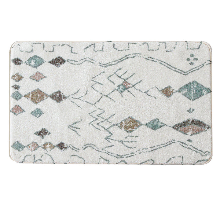 Boho cotton bath mat with fringes and geometric diamond pattern Kalsten