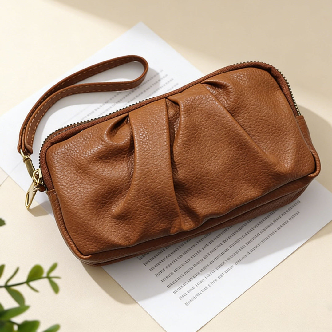 Textured Leather Zip Clutch Wallet Kalsten