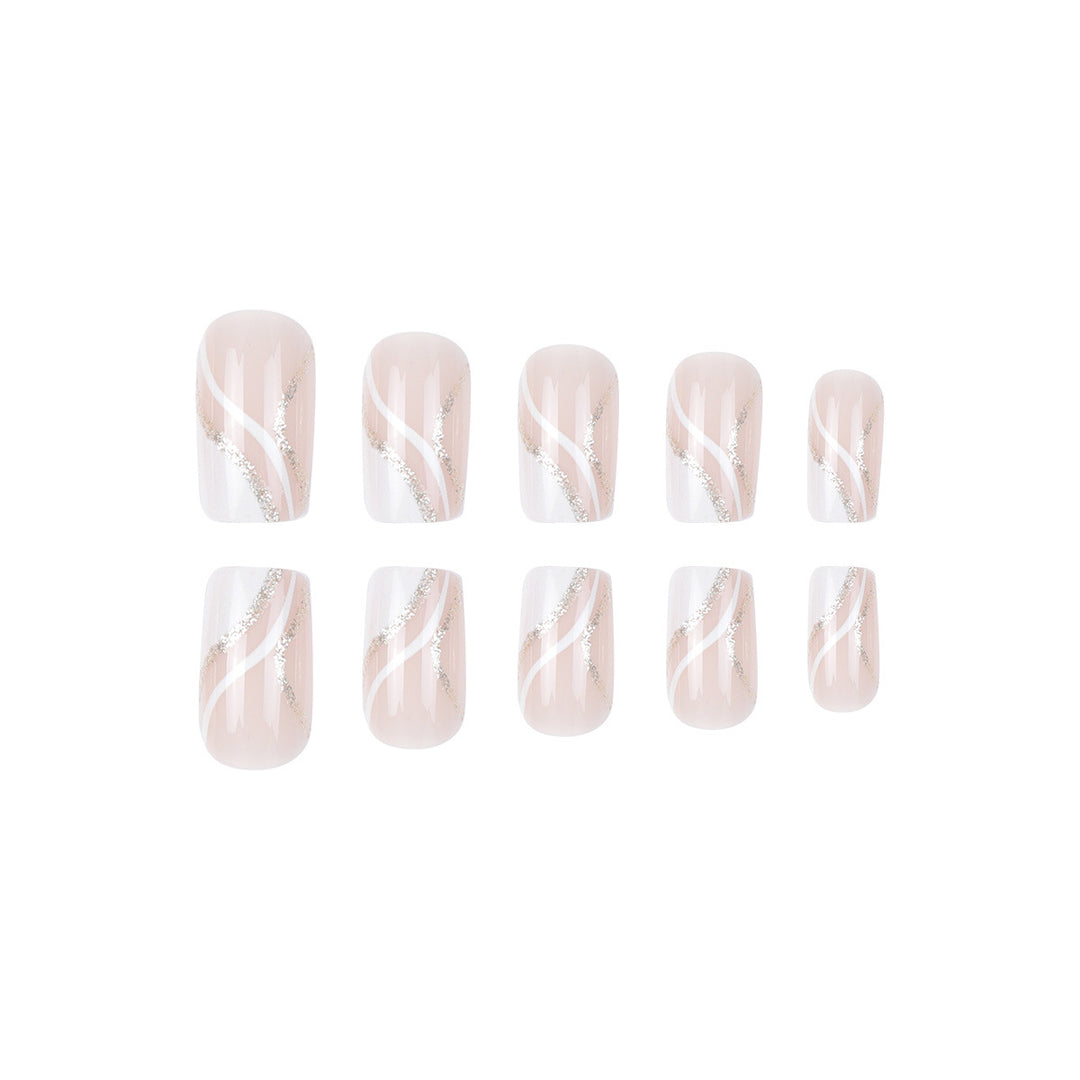 Elegant French Tip Press-On Nails with Glitter Accents Kalsten