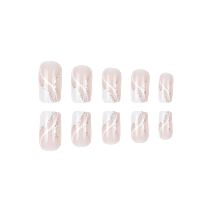 Elegant French Tip Press-On Nails with Glitter Accents Kalsten