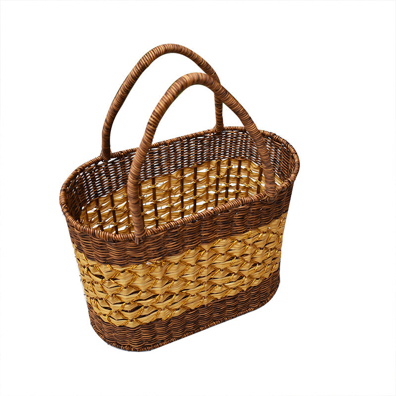 Decorative Handwoven Rattan Tote Basket Kalsten