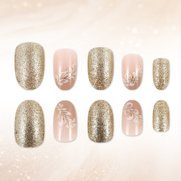 Elegant Floral Glitter Press-On Nails Kalsten