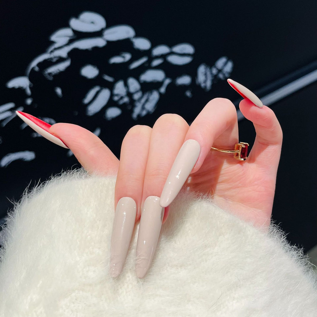Stiletto Press-On Nail Art Set with Elegant French Tips Kalsten