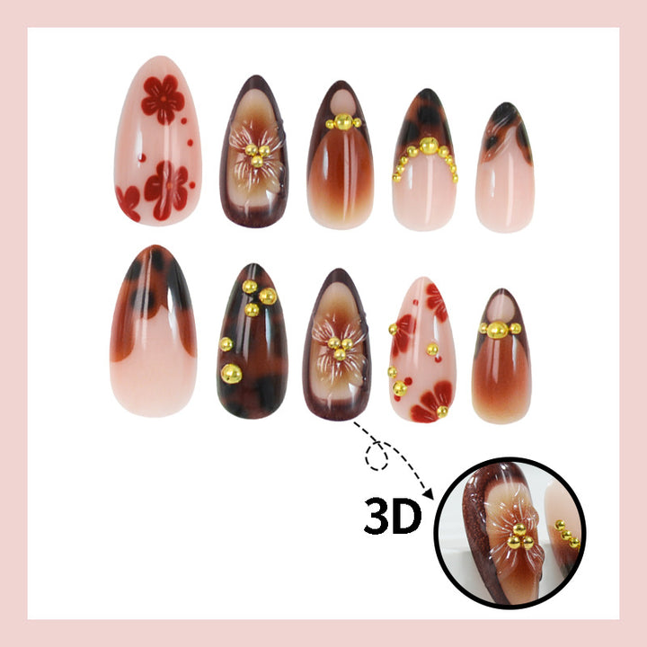 Art Nail Set with romantic floral designs and high-quality embellishments Kalsten