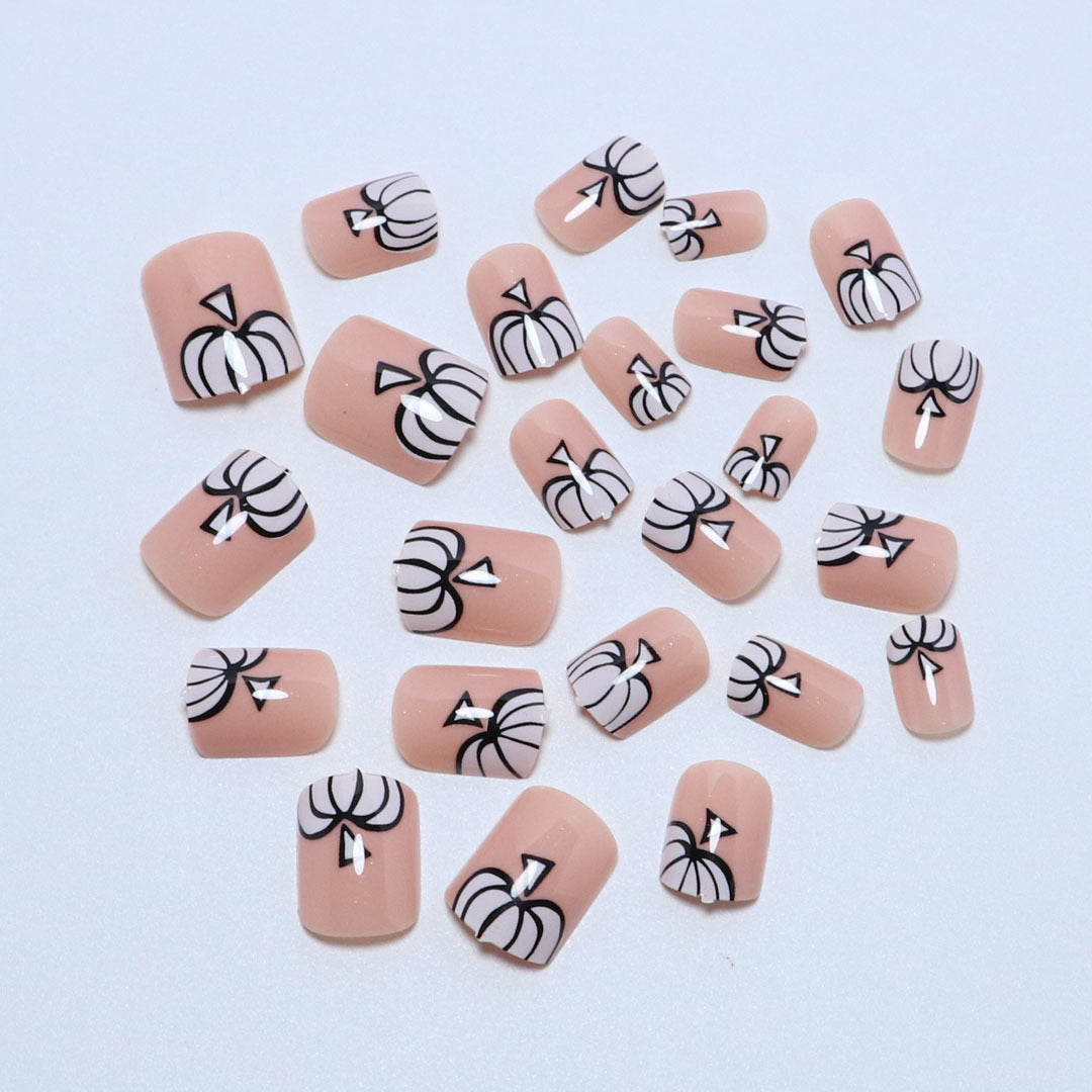 Artistic Pumpkin-Themed Press-On Nail Set Kalsten