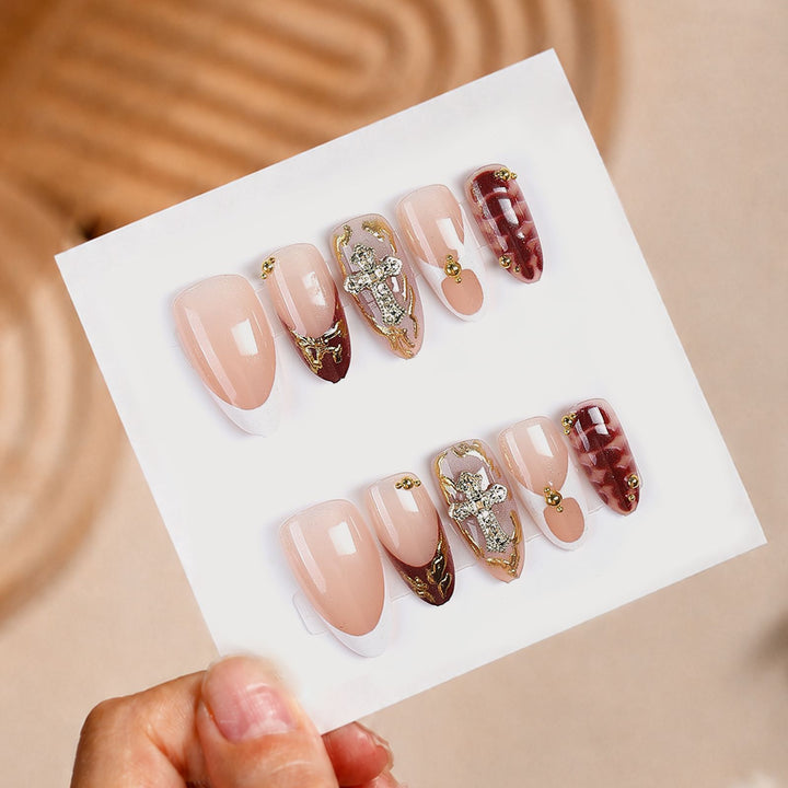 Premium Decorative Press-On Nail Art Set with Gold Accents Kalsten