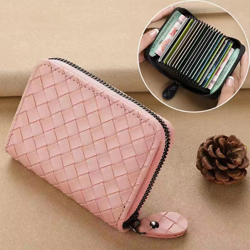 Woven Leather Zippered Wallet