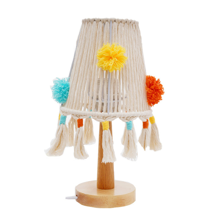 Macramé Table Lamp with Natural Wooden Base Kalsten