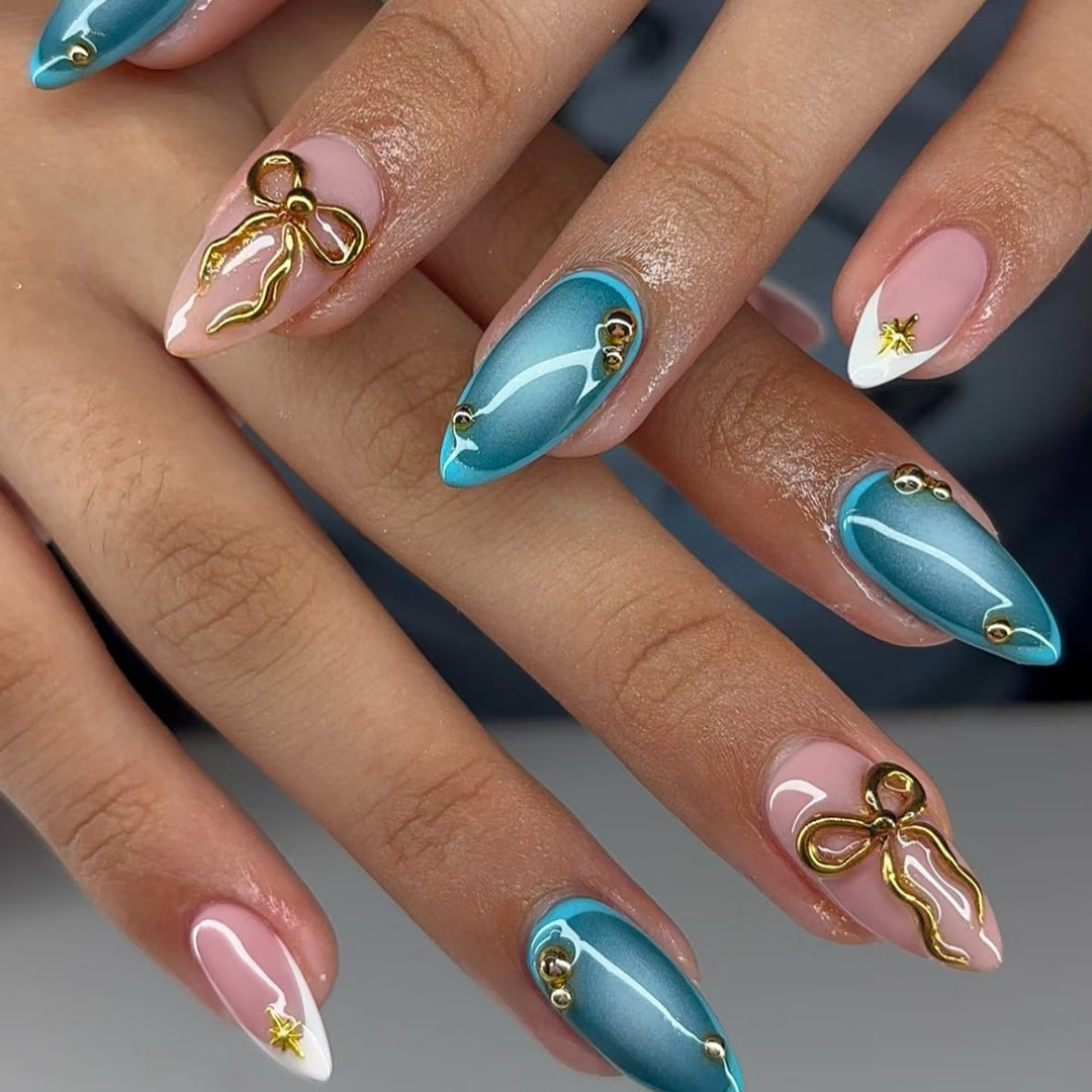Artistic Stiletto Nail Art Set with Gold Accents Kalsten