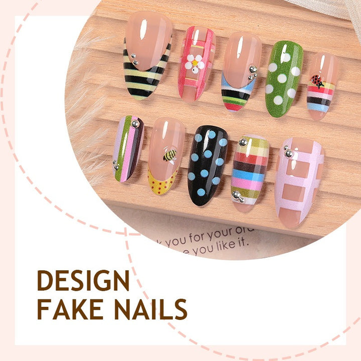 Artificial nail set with colorful patterns and glitter details Kalsten
