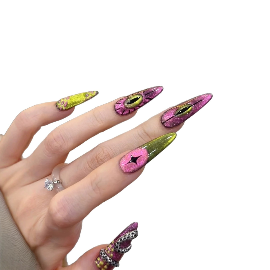 Artistic Stiletto Press-On Nail Set with Unique Graphic Design Kalsten